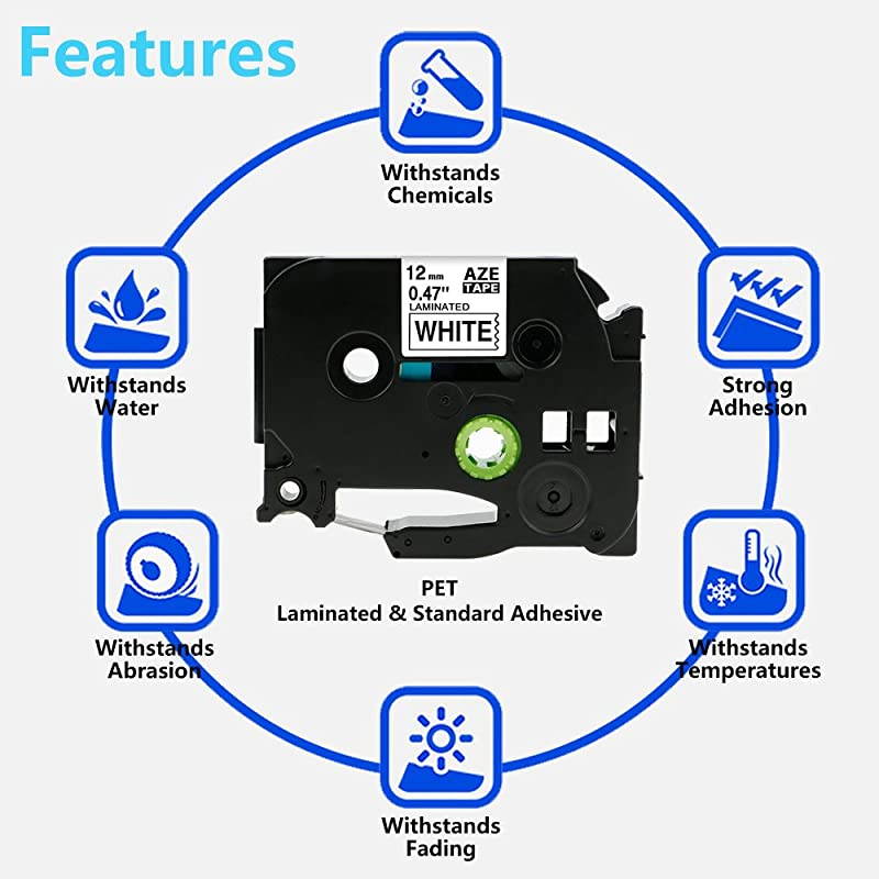 Maker Tape TZe Tape 12mm 047 Inch Laminated Black on ClearWhiteGoldSilver+White on ClearBlack+Gold on Black with P Touch Maker PTD200 PTD210 PTD400 262 Feet 8m 7Pack