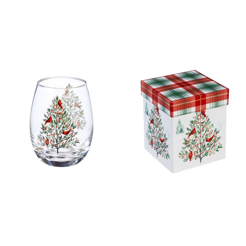 Evergreen Cypress Home Beautiful Christmas Heritage Stemless Wine Glass - 4 x 5 x 4 Inches Indoor/Outdoor home goods For Kitchens, Parties and Homes