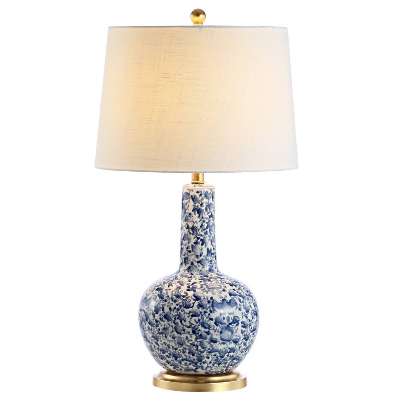 30" Ceramic and Iron Chinois Classic Cottage Table Lamp (Includes LED Light Bulb) Blue/White - JONATHAN Y