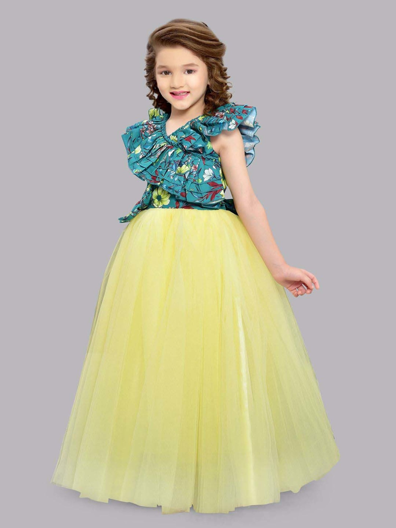 Pink Chick Kids Yellow & Blue Floral Party Gowns