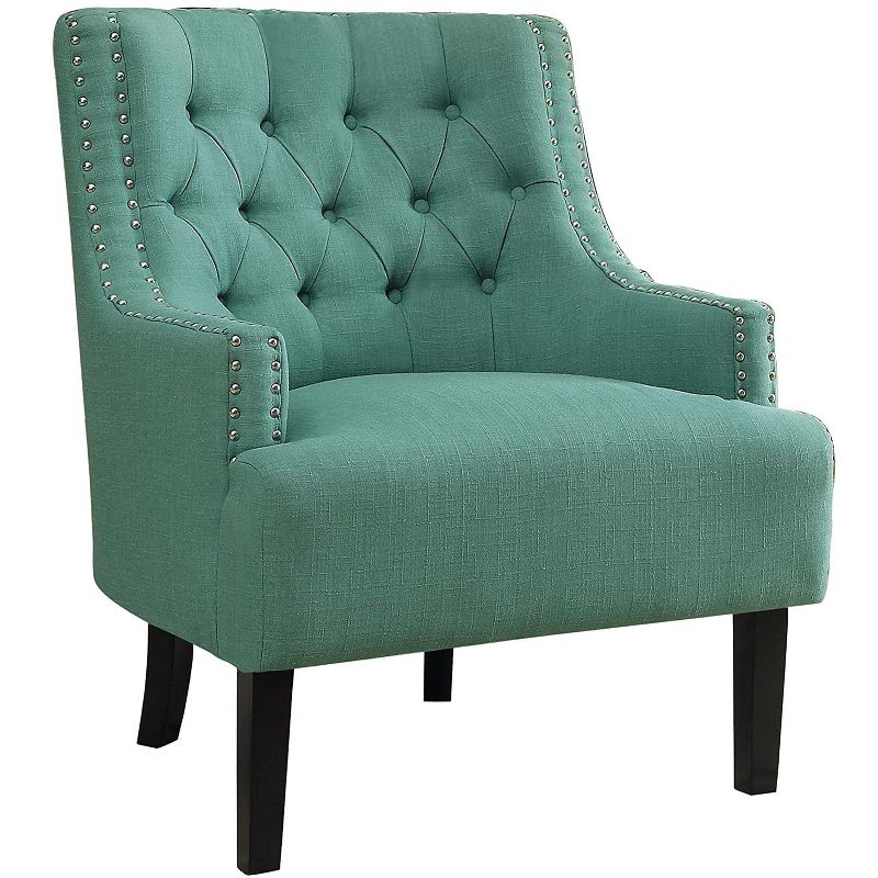 Homelegance Upholstered Diamond Tufted Accent Chair with Sloped Arms and Nailhead Trim, Seat Height 18 inches, Teal Polyester