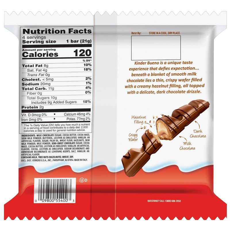 Kinder Bueno King Size Hazelnut Chocolate Candy - 3oz