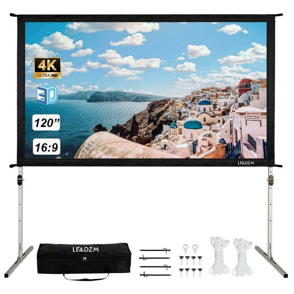120" Fast Folding 4K 3D Projector Screen Stand Movie Projection and Carry Bag