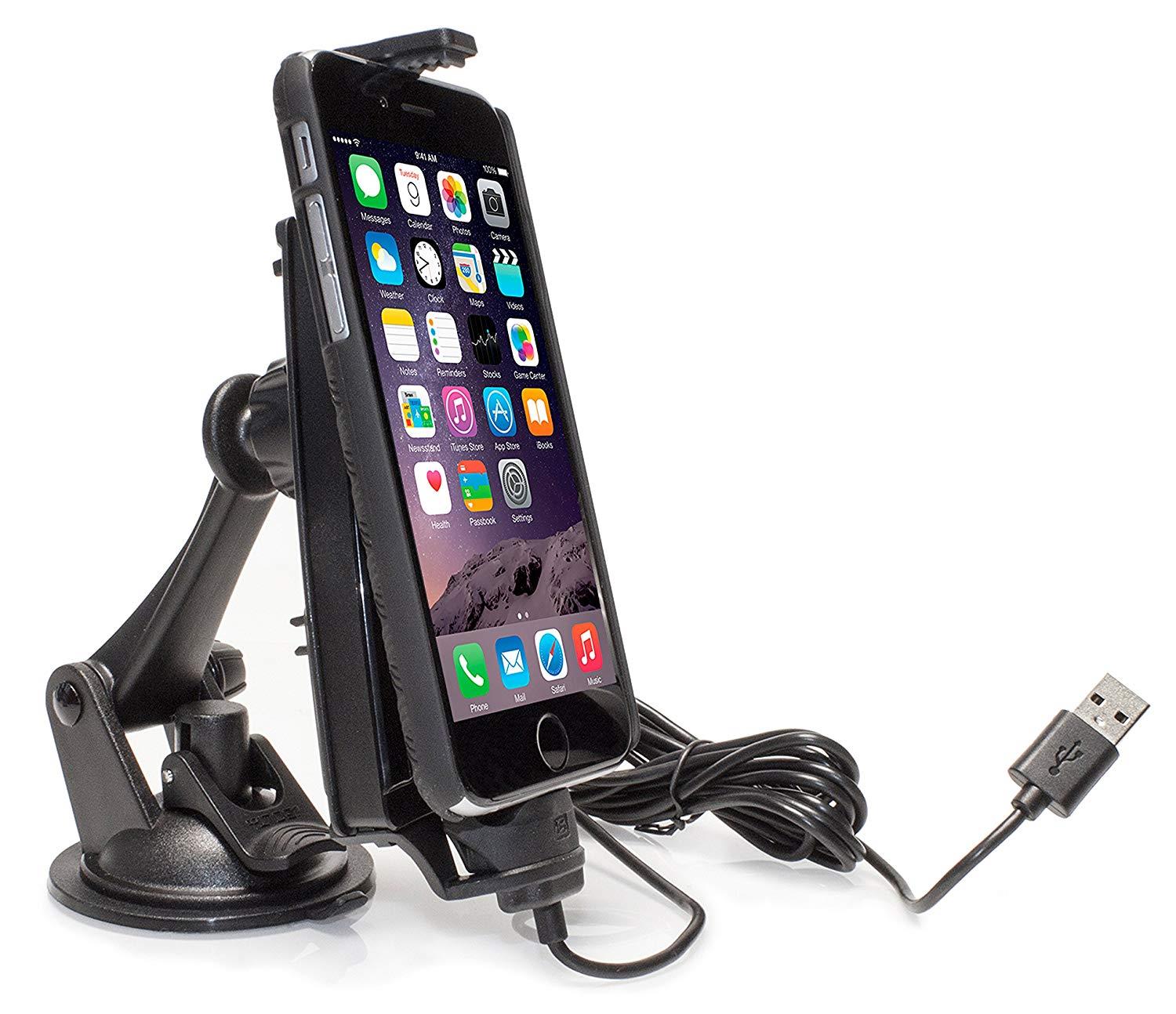 iBolt iPro2 MFI Approved Car / Desk Dock / Mount / Charger / for iPhone 5 / 5c / 5s / 6 / 6+ with integrated Lightning Cable - Retail Packaging - Black