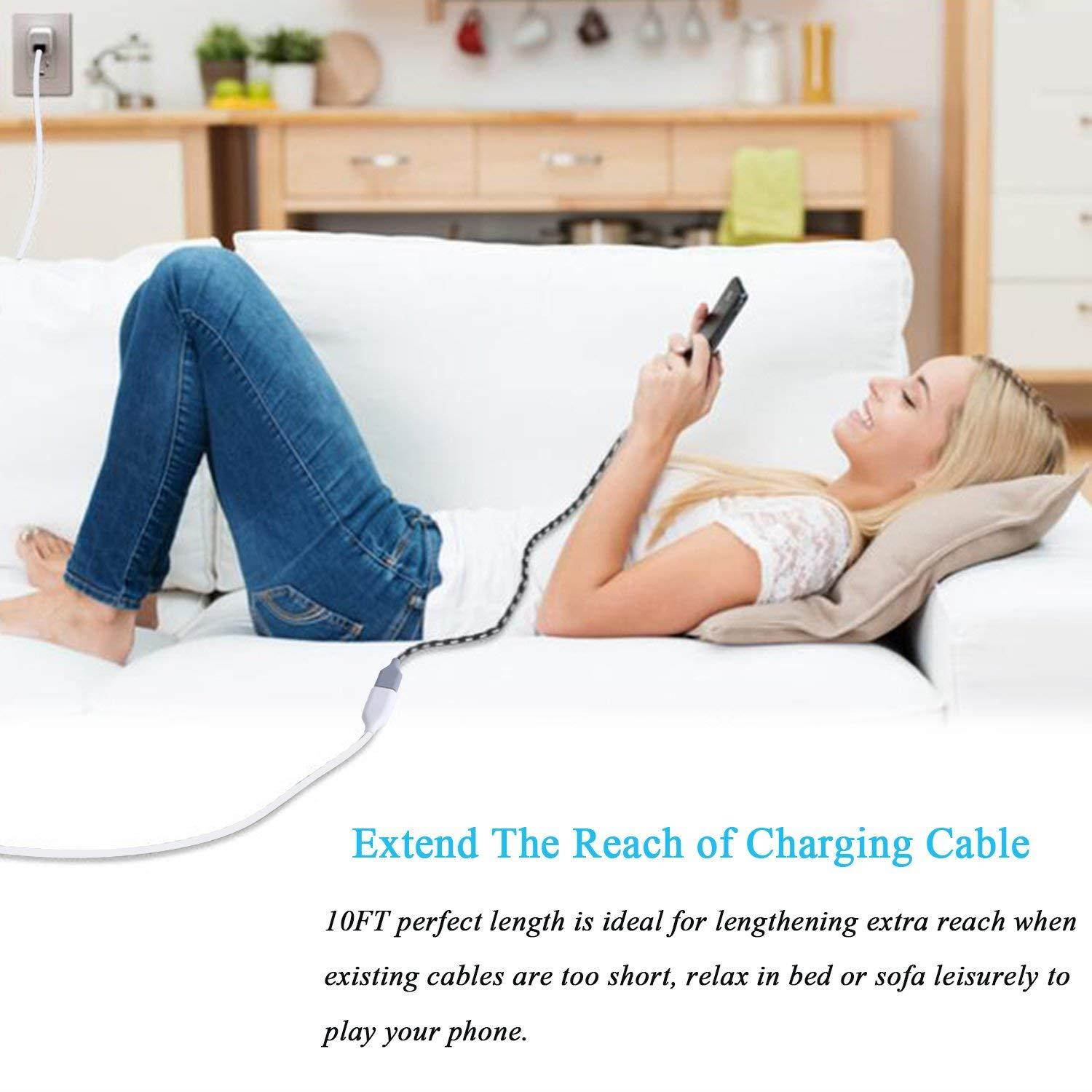 USB Extension Cable 10 ft, Besgoods 2 Pack Extra Long USB 2.0 Extension Cable A Male to A Female Cords for Keyboard, Mouse - Black White