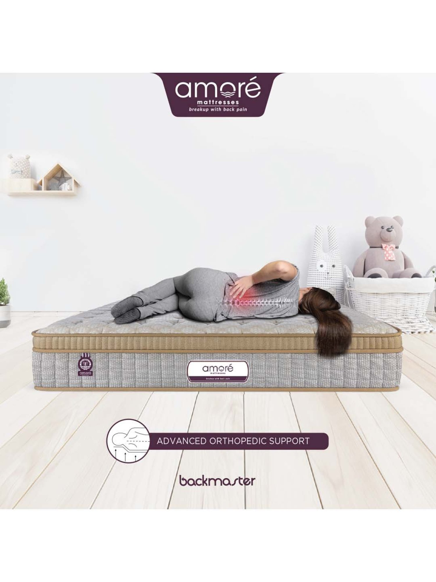 Amore Backmaster Grey & Beige Memory Foam Single Mattress (72 in. L X 30 in. W)