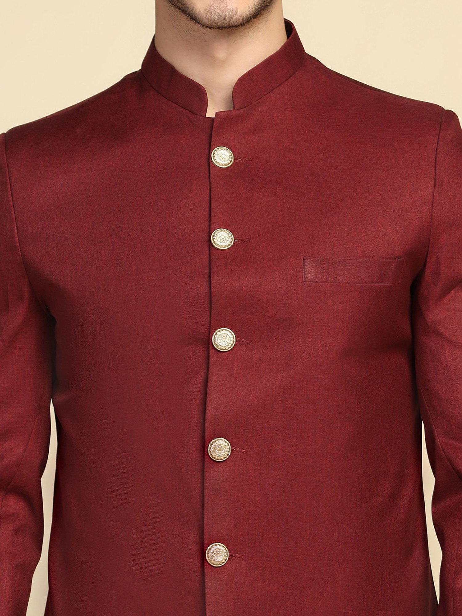 TAHVO Maroon Slim Fit Sherwani Jacket