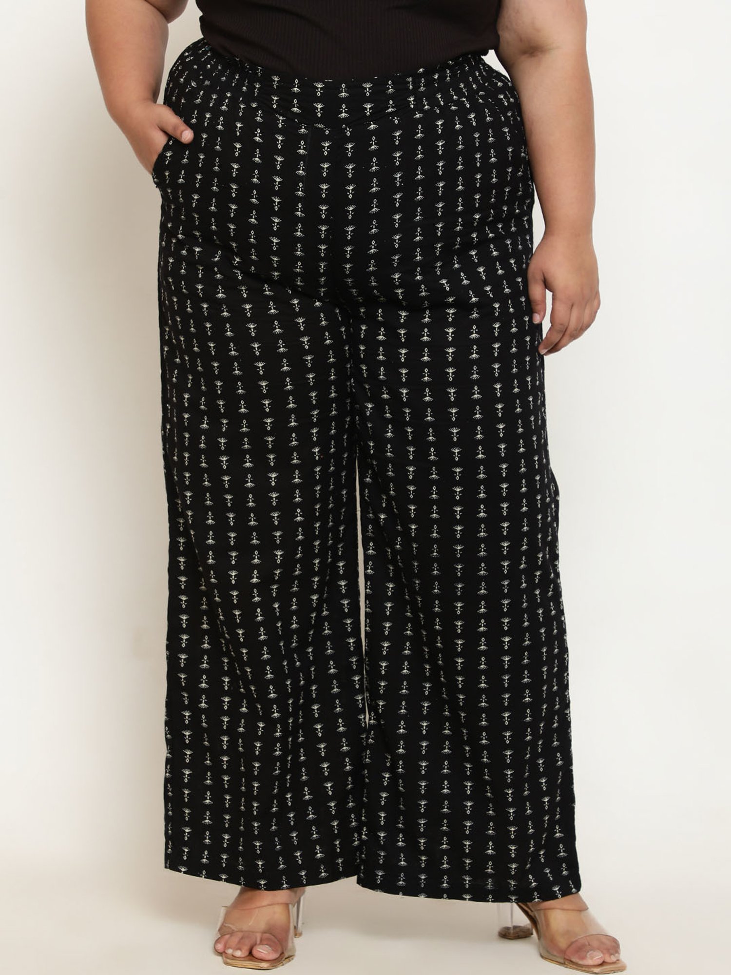 Amydus Black Printed Regular Fit High Rise Pants