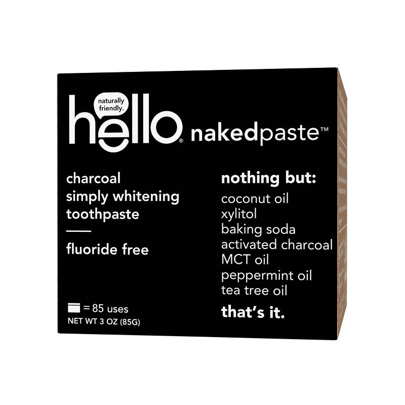hello Nakedpaste Activated Charcoal Simply Whitening Fluoride Free Toothpaste - Trial Size - 3oz