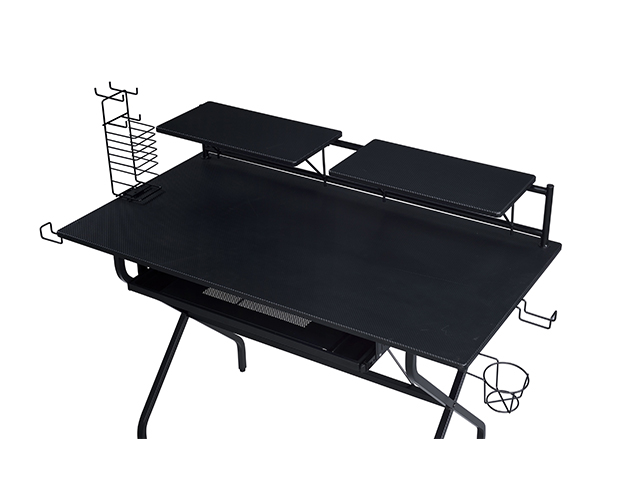 47" Gaming Desk, PC Computer Desk, Home Office Desk with Cup Holder & Headphone Hook, PC E-Sports Gaming Workstation Gamer Tables Writing Table with 2 PC Stand Shelf Keyboard Stand, Black, GT100