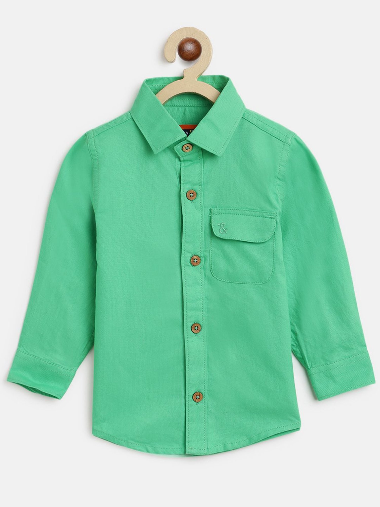 Tales & Stories Kids Green Cotton Regular Fit Full Sleeves Shirt