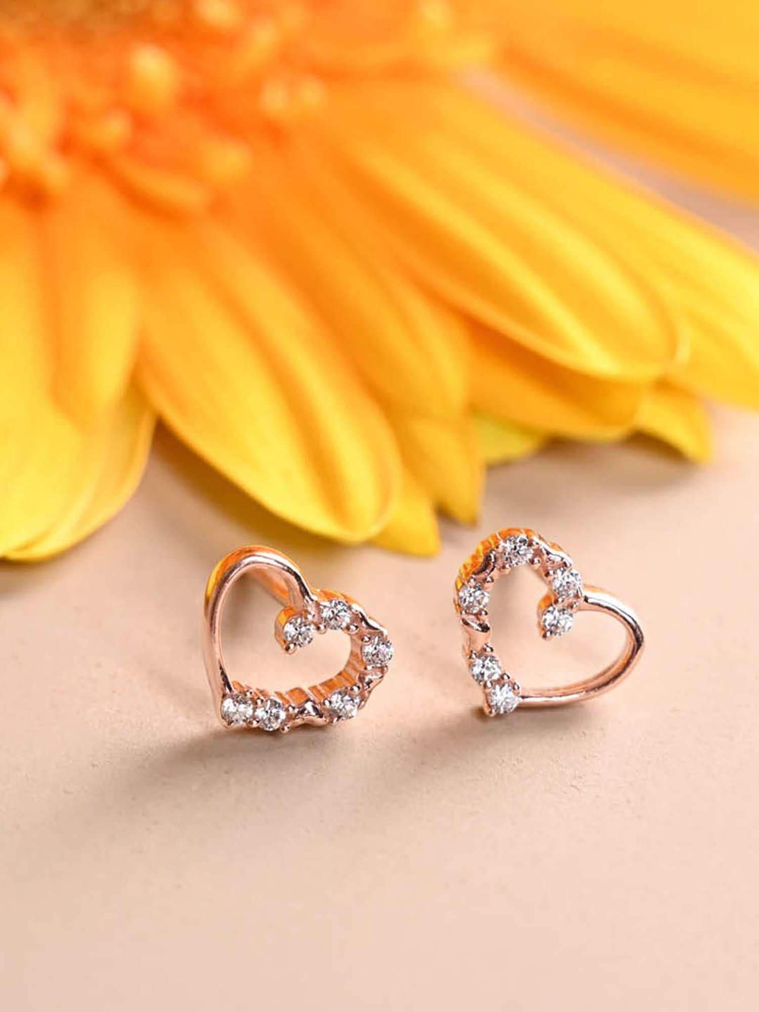 Clara 925 Silver Rose Gold Plated Swiss Zirconia Valentine Heart Stud Earrings Gift for Women