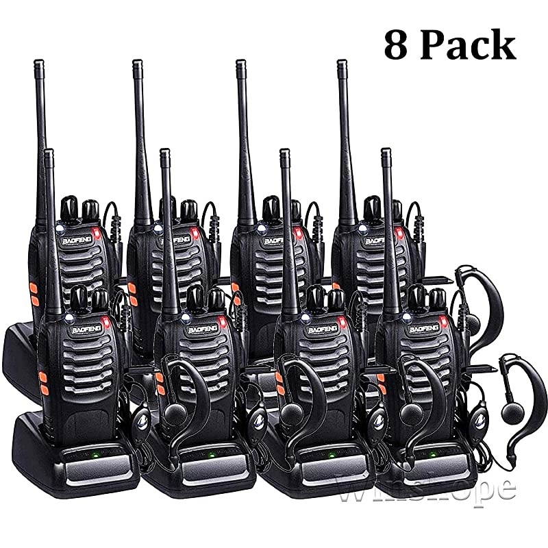 Long Range FRSGMRS Walkie Talkies 8 Pack Two Way Radios with Earpiece UHF Handheld Reachargeble BF888s Walkie Talkie for Adults or Kids Liion Battery and Charger Included