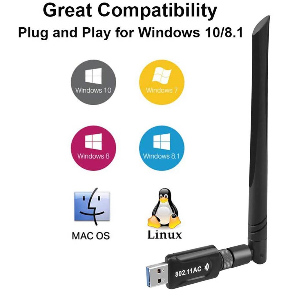 Realtek RTL8812BU USB Wireless Adapter 1200 Mbps with 5 dBi Antenna Dual Band AC1200 WiFi Dongle IEEE 802.11 a b g n ac for Laptop Desktop USB 3.0 Network Adapter Support Windows 10 Mac