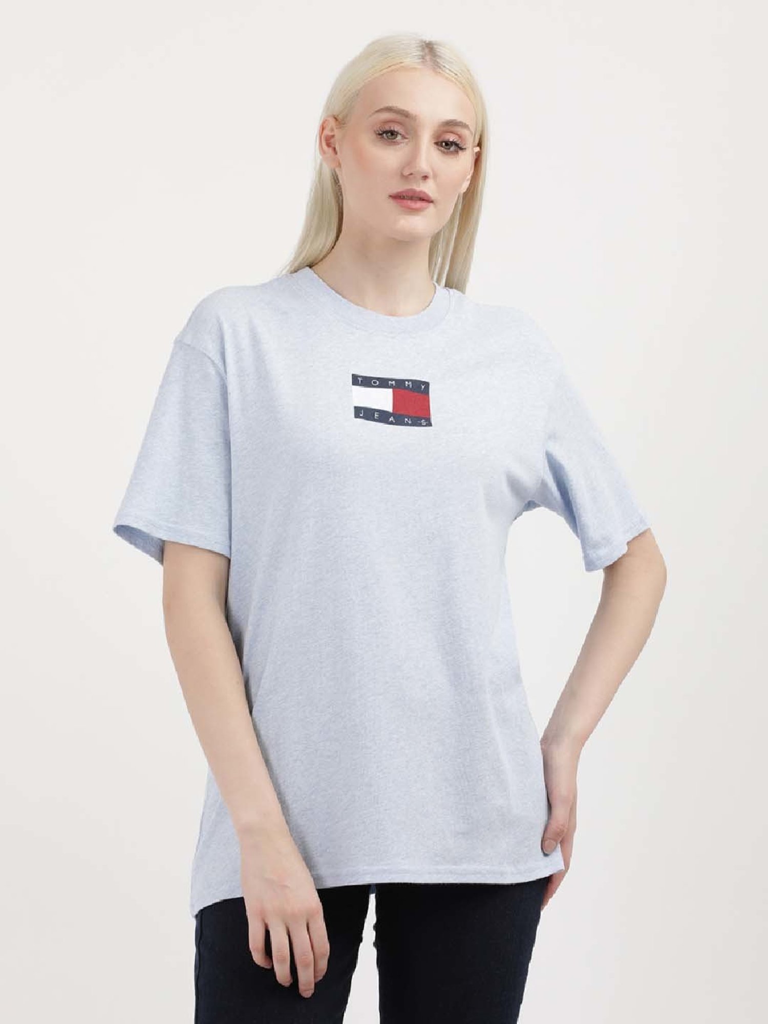 TOMMY HILFIGER Sky Blue Cotton Logo Print T-Shirt
