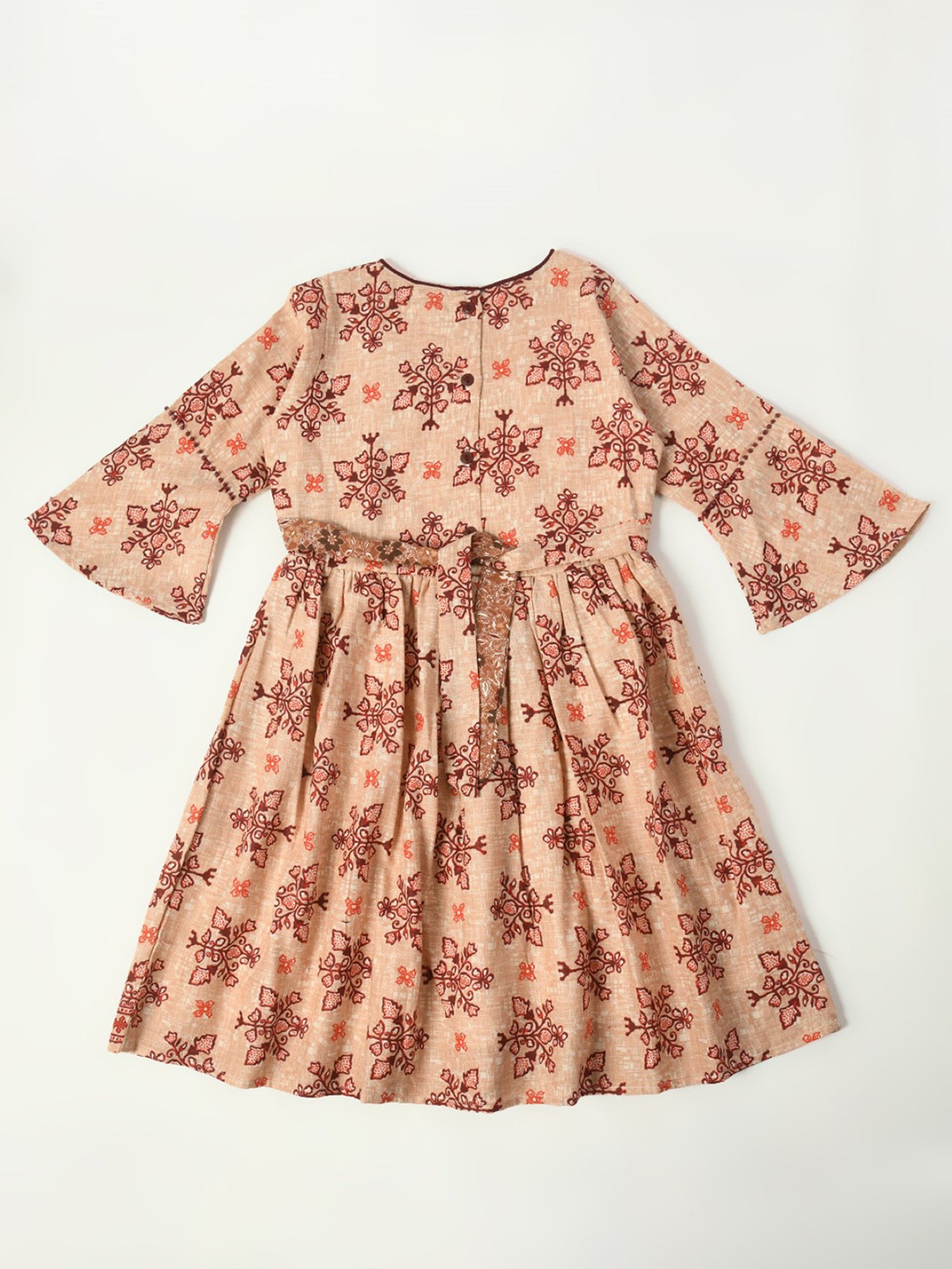 Bella Moda Kids Beige Printed Fit & Flare Dress