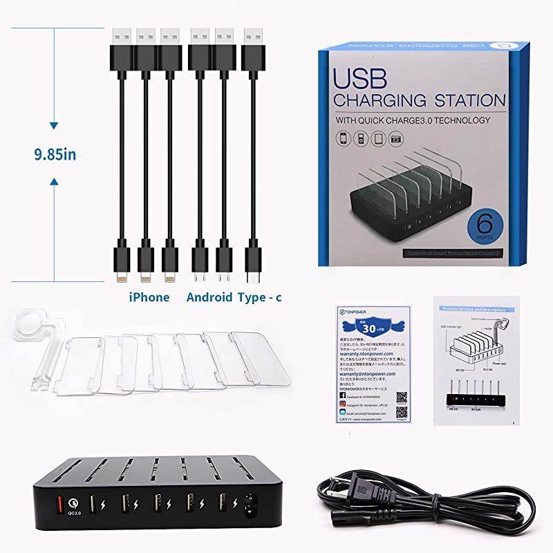 Fastest Charging Station with Quick Charge 3.0,  6 Ports Charging Dock Station Organizer for Multiple Devices, iWatch Stand, 6 Phone Charger Cables, for Smartphone, Tablet, Kindle [UL Listed]