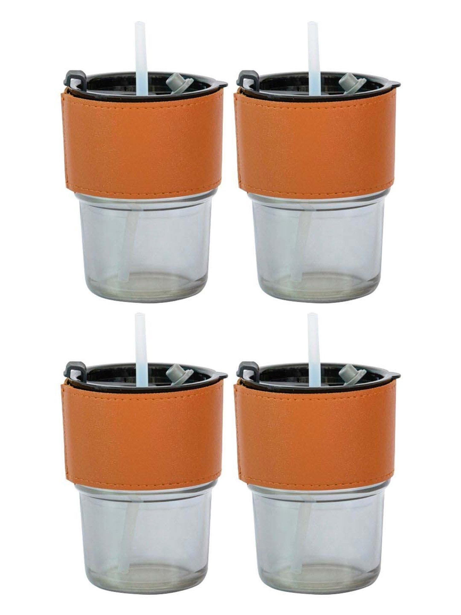 Goodhomes Transparent & Orange Glass Sipper (0.435 L) - Set of 4