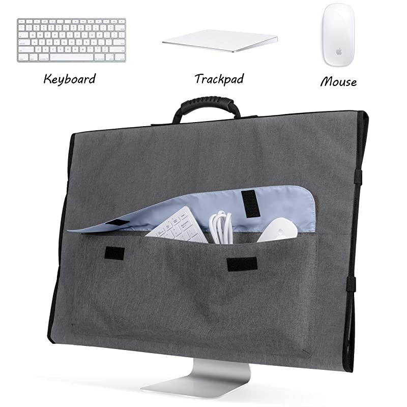 Travel Carrying Bag for Apple 27 iMac Desktop Computer Protective Storage Case Monitor Dust Cover with Rubber Handle for 27 iMac Screen and Accessories Grey Patent Design