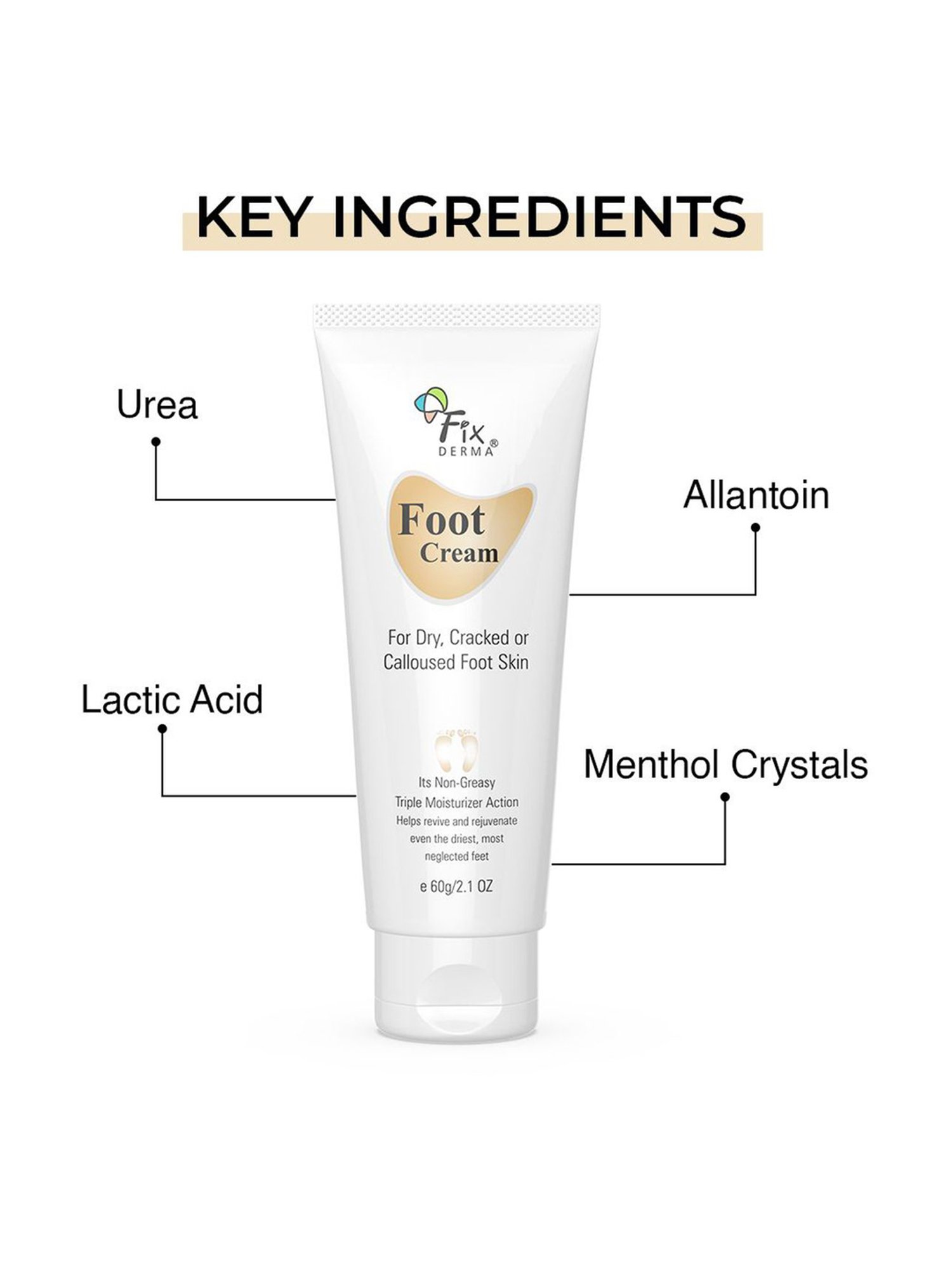 FIXDERMA Foot Cream For Dry, Cracker or Calloused Foot Skin - 60 ml