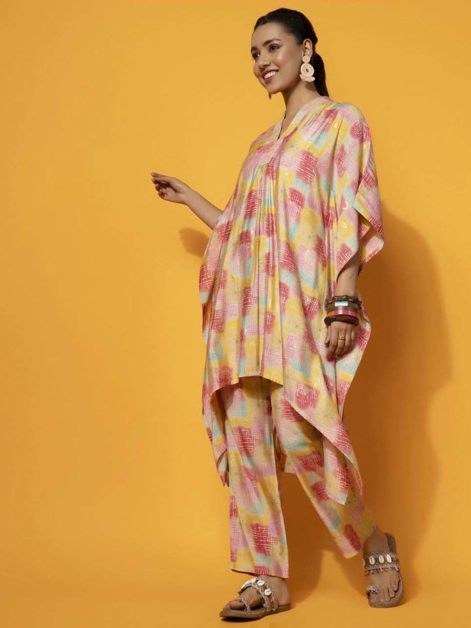 Libas Yellow Printed Silk Blend Co-Ords