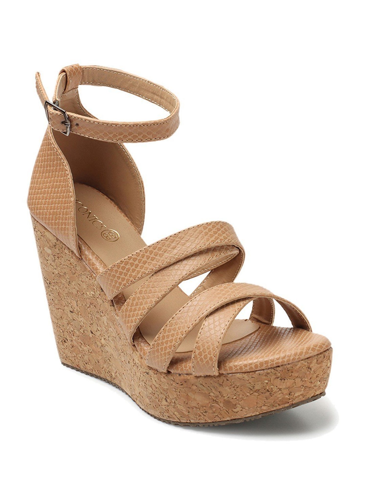 Iconics Women's Tan Ankle Strap Wedges