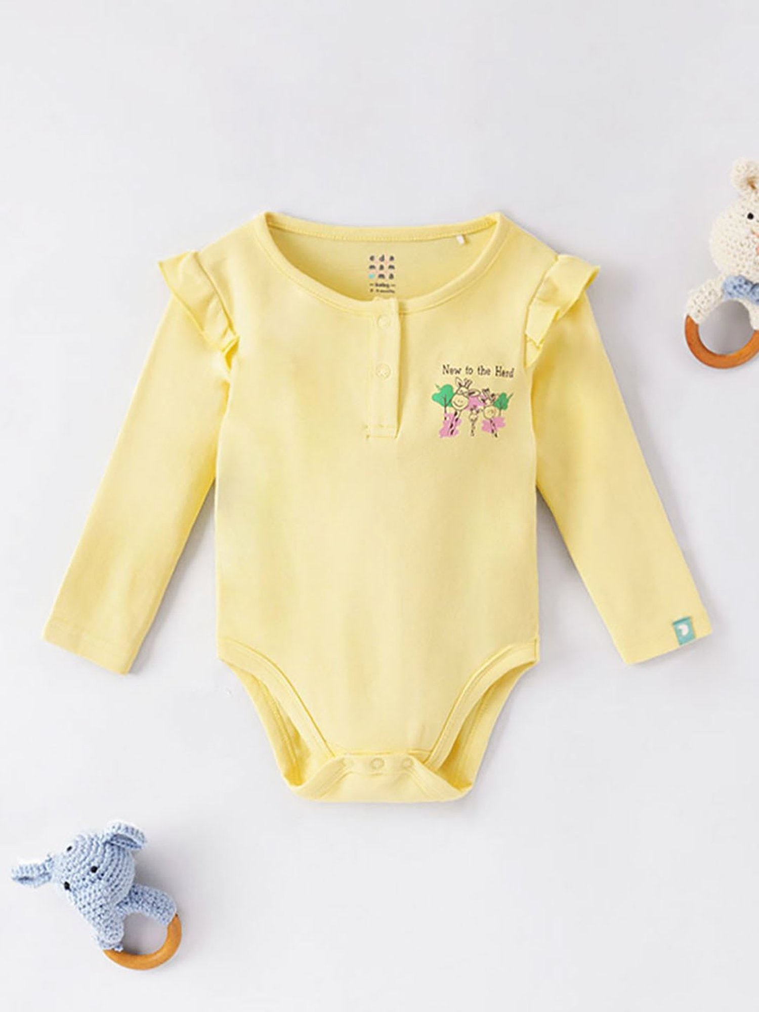 Ed-a-Mamma Baby Yellow Solid Full Sleeves Bodysuit