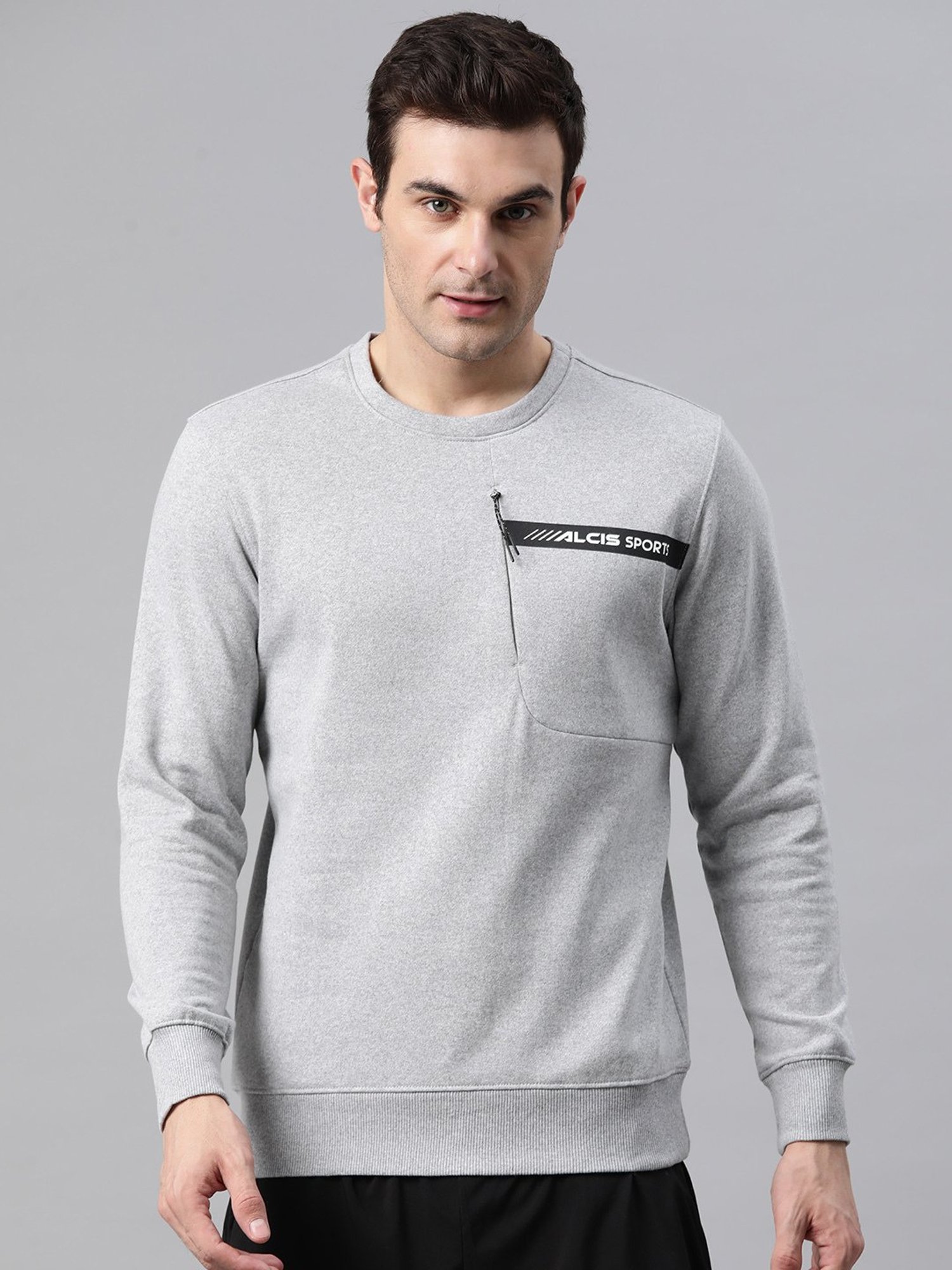 ALCIS Light Grey Regular Fit Printed Sweatshirt