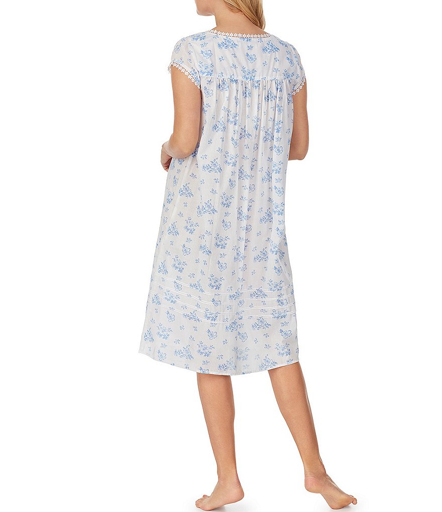 Eileen West Floral Print & Striped Woven Dobby Waltz Nightgown