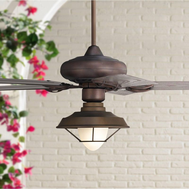 52" Casa Vieja Industrial Outdoor Ceiling Fan with Light LED Oil Rubbed Bronze Caged Glass Wet Rated for Patio Porch