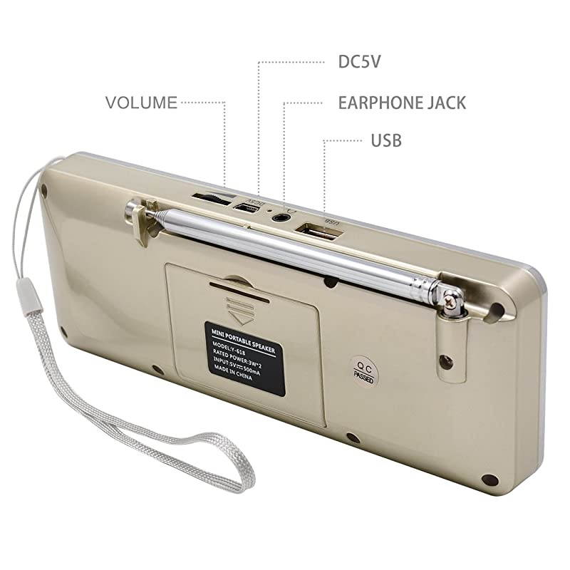 Multifunction Digital FM Radio Media Speaker MP3 Music Player Support TF Card USB Drive with LED Screen Display and Setting Timing Shutdown Function (Golden)