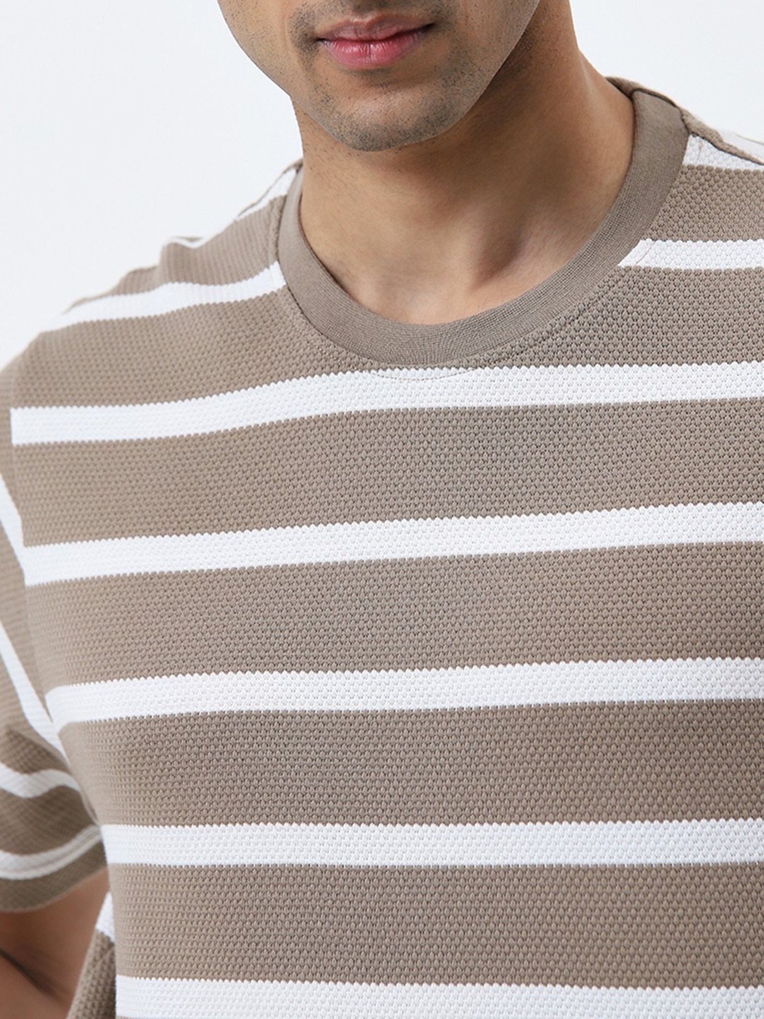 WES Lounge by Westside Dark Beige Textured Slim-Fit T-Shirt