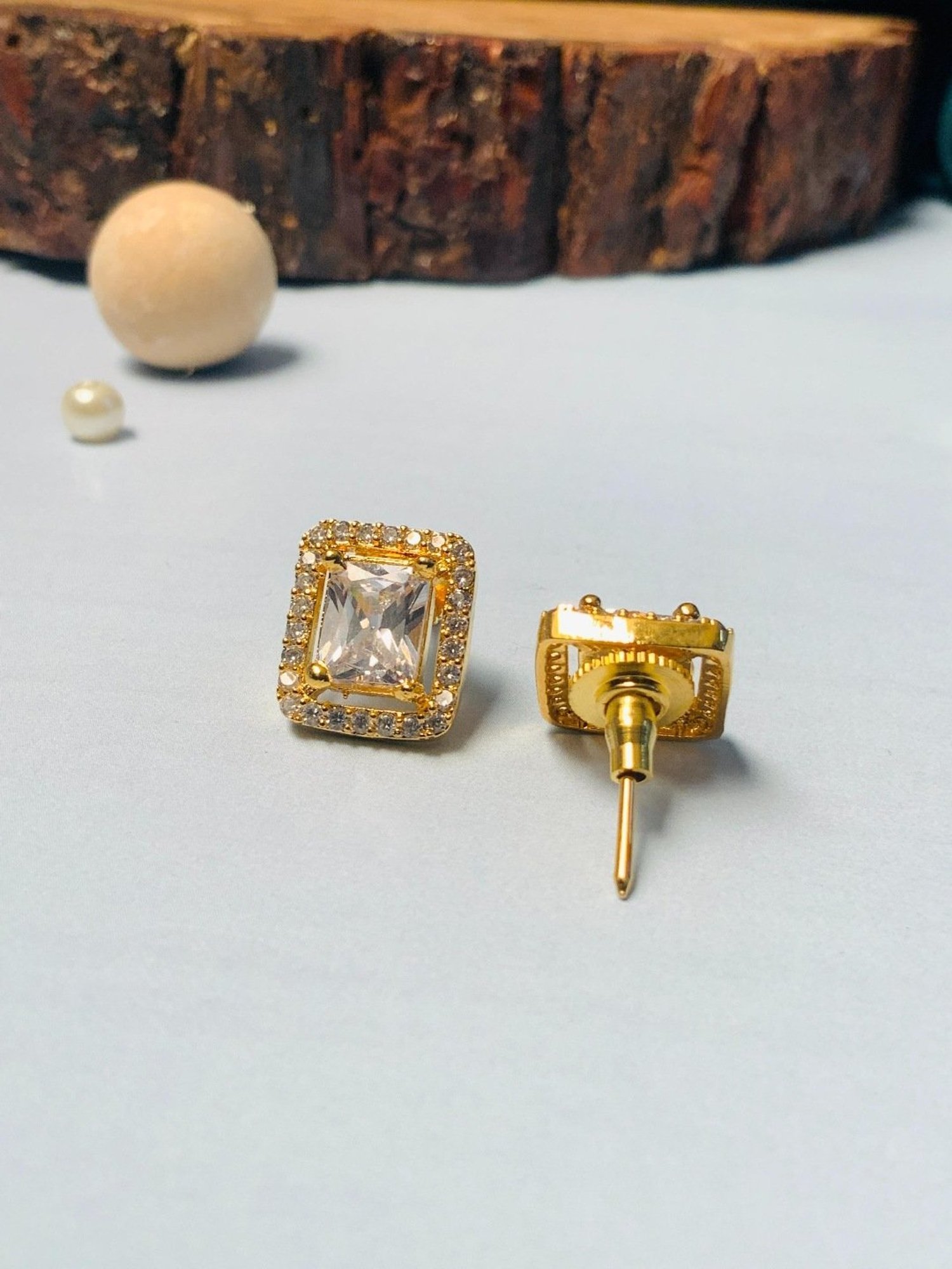 Abdesigns Gold-Plated American Diamond Stud Earrings