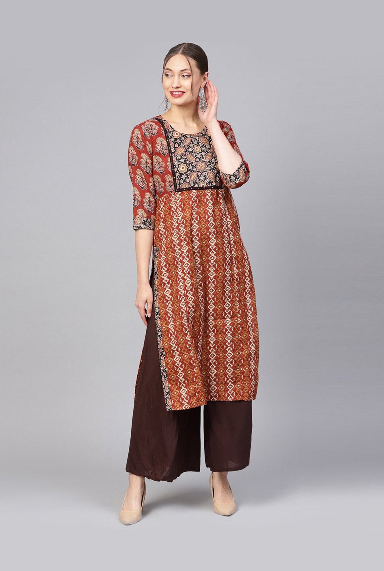 Saffron Threads Black Printed Straight Kurta