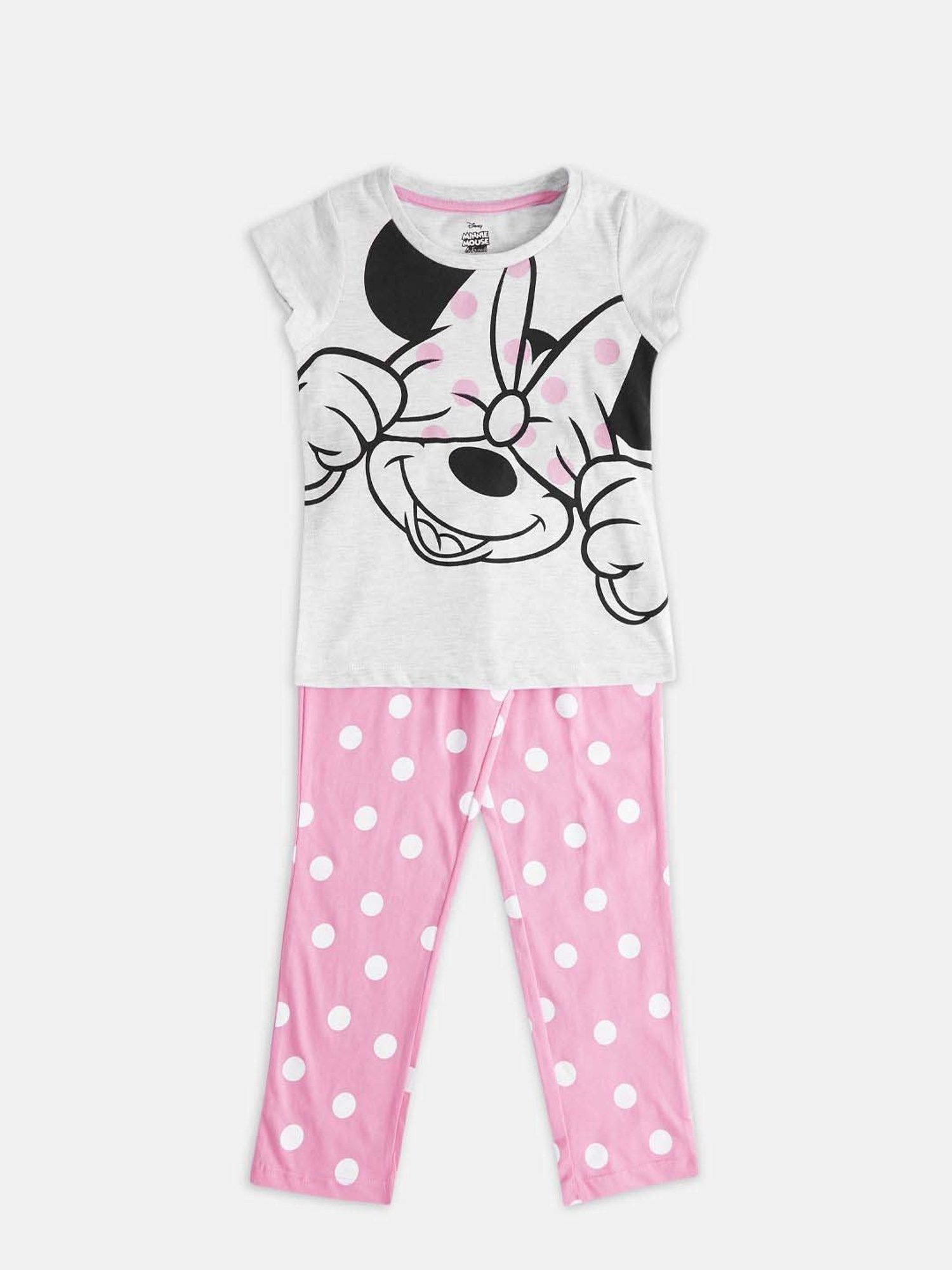 Pantaloons Junior Girls Grey & Pink Cotton Printed Disney Top Set
