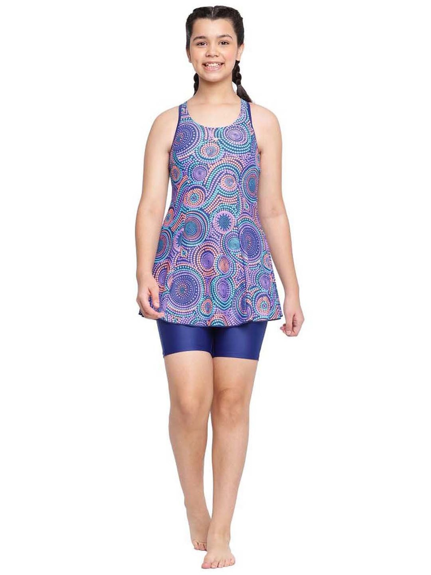 Speedo Kids Blue Printed Swim Dress with Boyleg