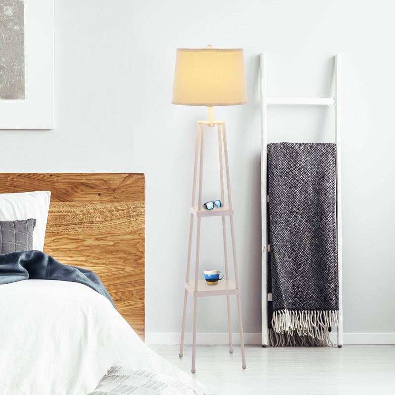 58" Etagere Floor Lamp with Shelves with Linen Shade White - Cresswell Lighting