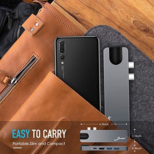 USB C Hub Adapter, 7 in 1 Thunderbolt 3 Type C Dongle for 2018/2017/2016 MacBook Pro with 4K HDMI, Gigabit Ethernet, 100W Power Delivery, SD Card Reader, USB 3.0 Ports (Grey)