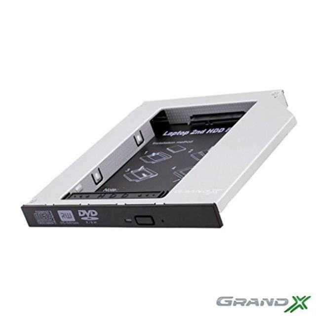 Grand-X 12.7mm SATA-III SATA3.0 2.5" SSD HDD Hard Drive Caddy Adapter Tray Enclosure Laptop Optical Bay Drive Slot for Acer, Asus, Dell, Fujitsu, HP, Lenovo, Samsung, Sony, Toshiba