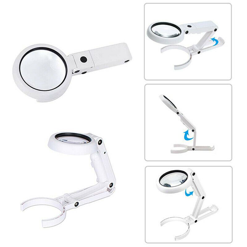 5X 10X Magnifying Glass Foldable Handheld with Bright 8 LED Lights Illuminated Desktop Reading Books Jewelry Watch & Computer Repair Tool