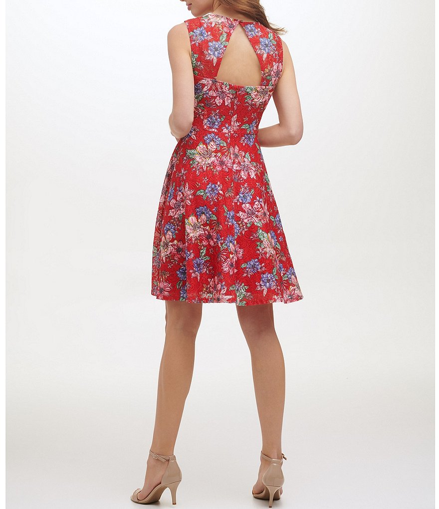 Kensie Jewel Neck Sleeveless Floral Lace A-Line Dress