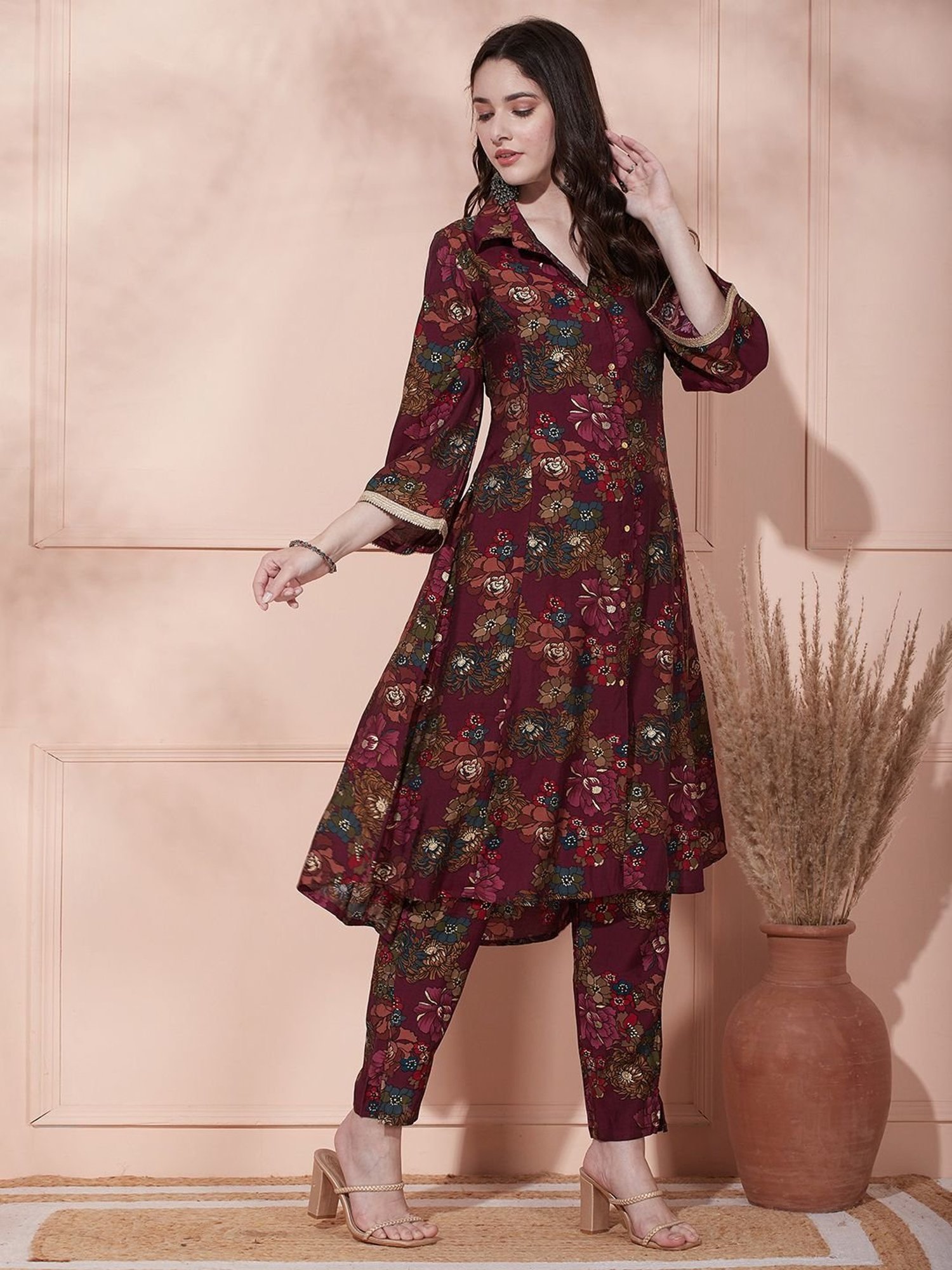 Fashor Purple Printed Kurta Pant Set