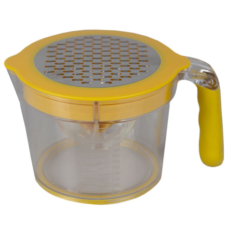 Home Basics 4-in-1  Simple Squeeze Hand Press Manual Food-Grade Plastic Juicer with Built-in Measuring Cup and Egg Separator, Yellow