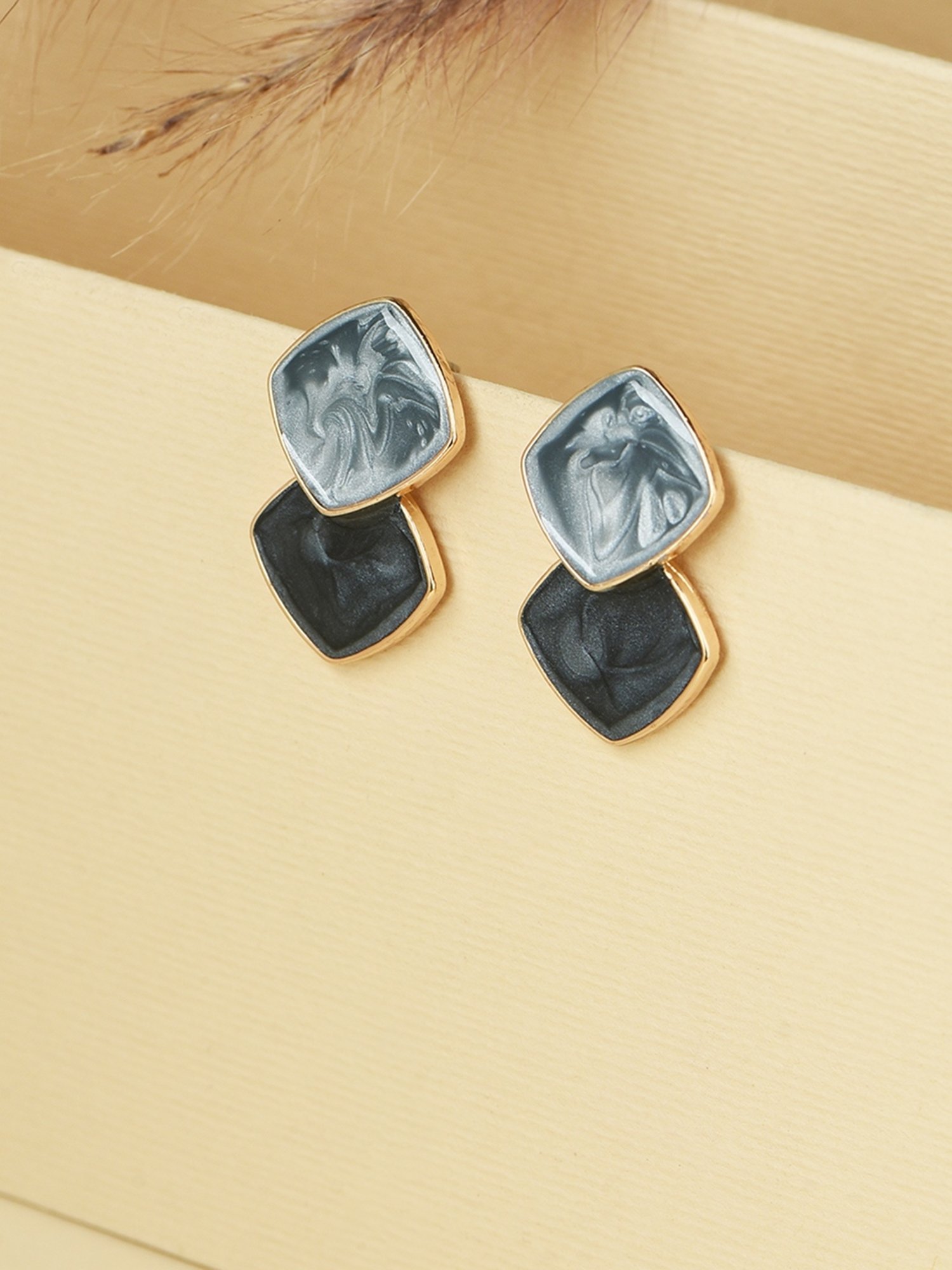 ToniQ Charming Enamel Casual Look Alloy Grey Drop Earrings for Women