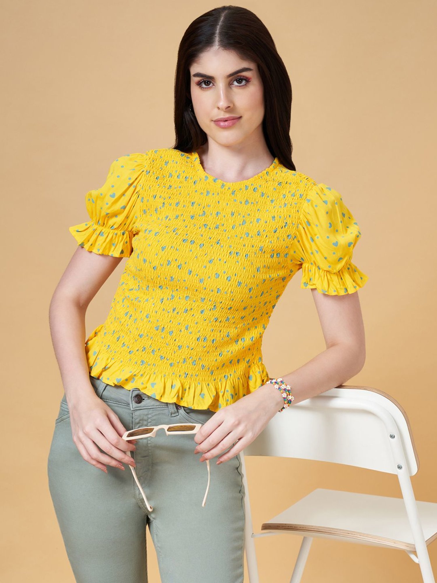 People by Pantaloons Yellow Printed Top