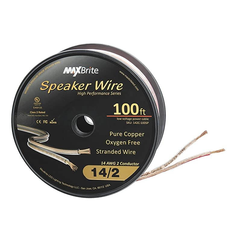 Performance 14 Gauge Speaker Wire Oxygen Free Pure Copper UL Listed Class 2 100 Feet Spool