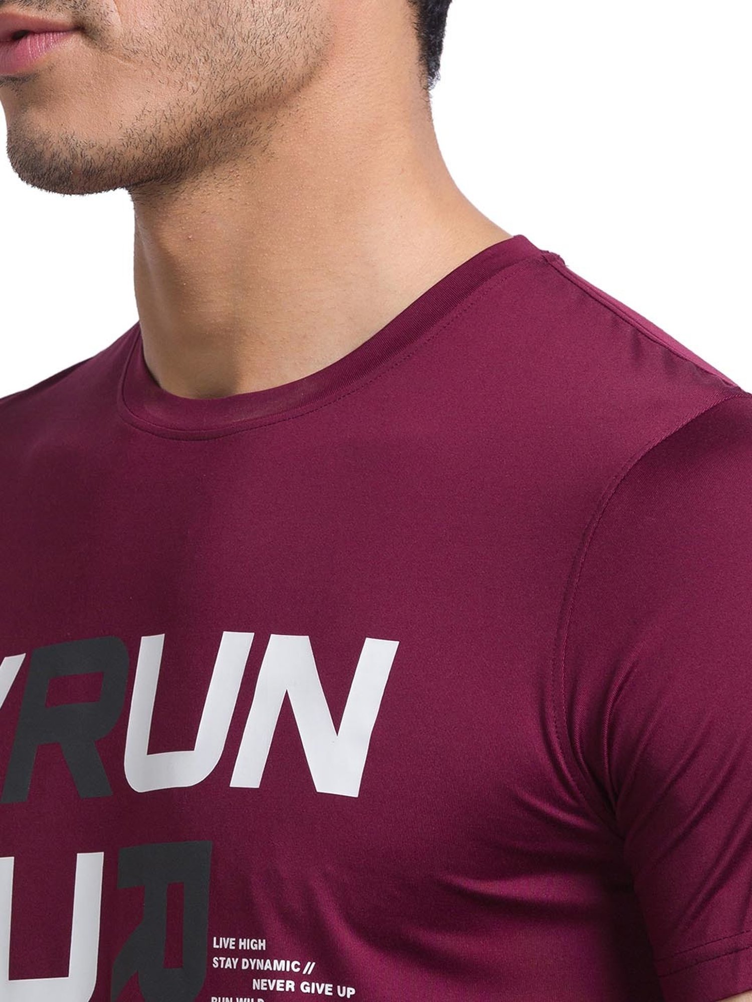 Parx Maroon Regular Fit Printed Crew T-Shirt