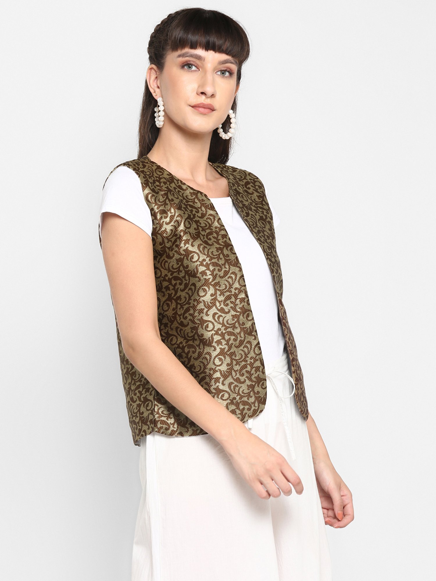 Hangup Brown Jacquard Pattern Shrug