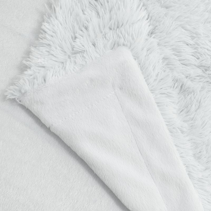 1 Pc Full Microfiber Reversible Long Shaggy Bed Blankets White  - PiccoCasa