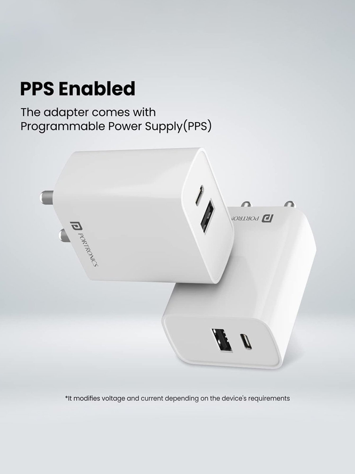 Portronics POR-1832 Adapto 70 33W Fast Adapter Charger with Dual Output (White)